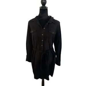 Universal Thread Black‎ Denim Shirt Dress Belted Long Sleeve Button Front Size M